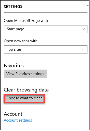 Microsoft Edge: Choose what to clear