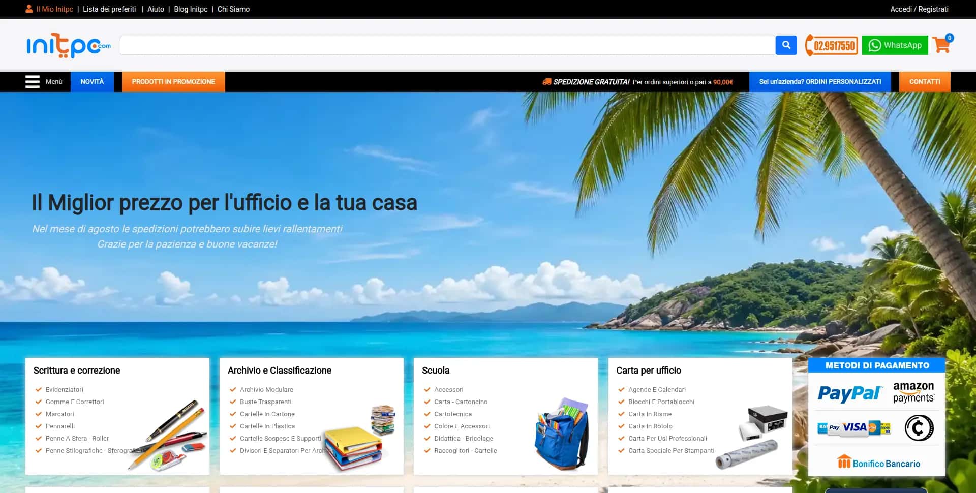 Home page di Initpc.it, l'e-commerce con oltre 280.000 prodotti seguito da TN Solutions dal 2006