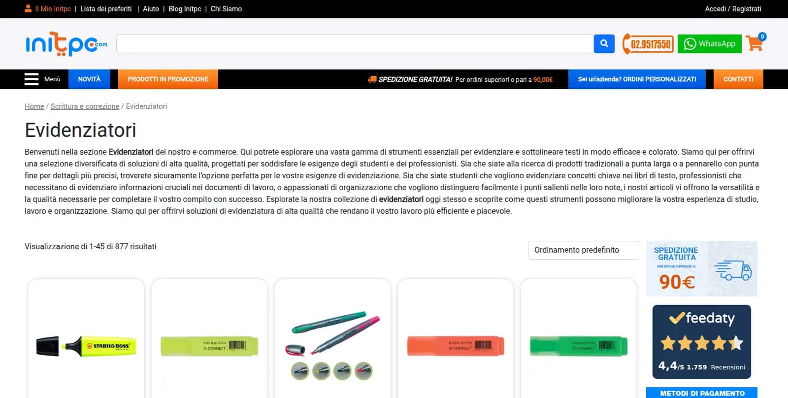 Pagina di categoria di Initpc.it con il testo descrittivo e i primi prodotti: contenuti di catalogo generati e controllati con Hector AI