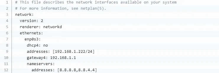 Static IP address configuration