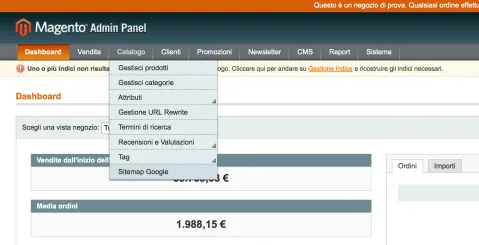 Magento admin panel used to create the e-commerce sitemap
