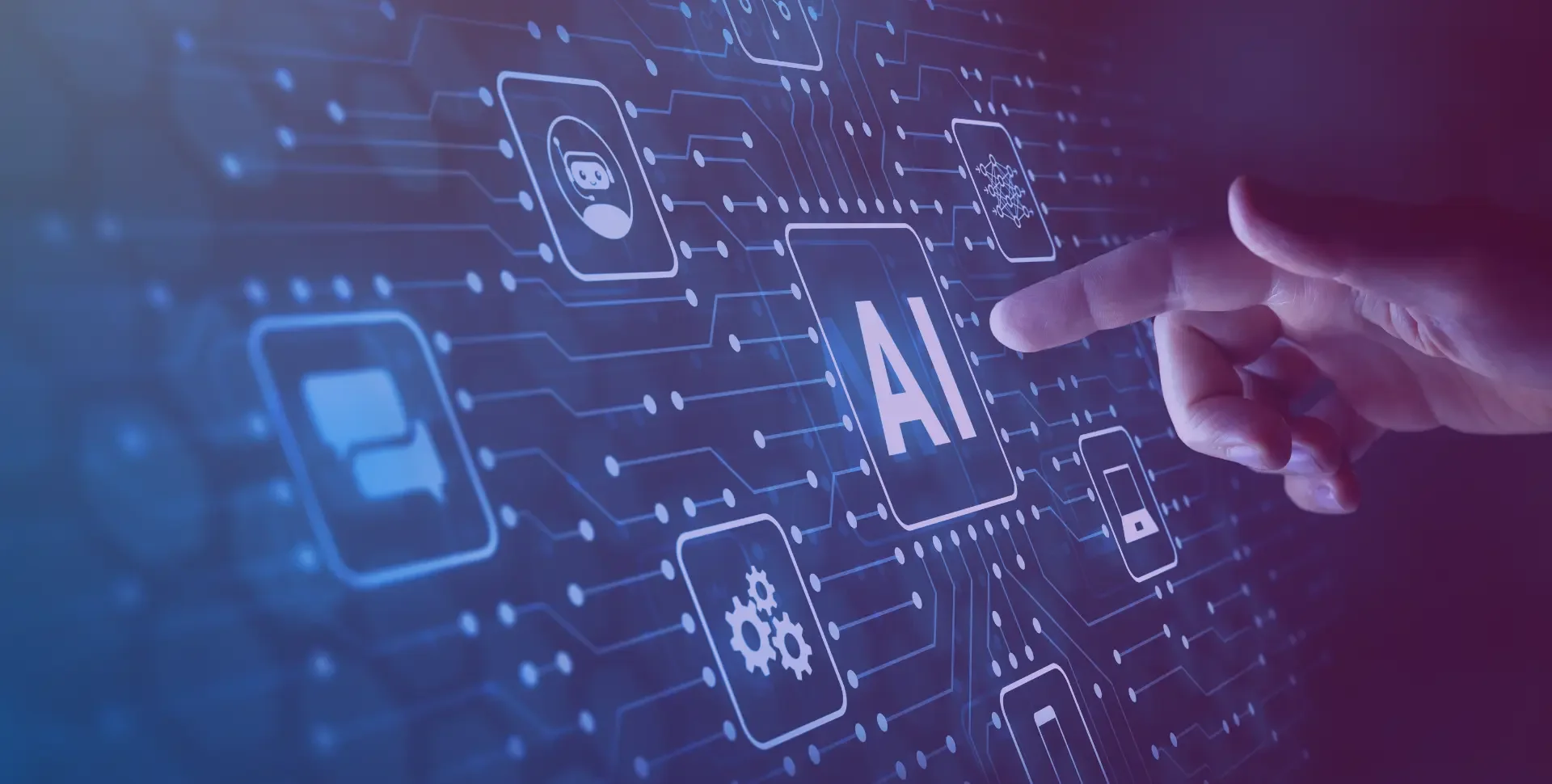 Interfaccia digitale con icona AI e indicatori finanziari, grafici e percentuali